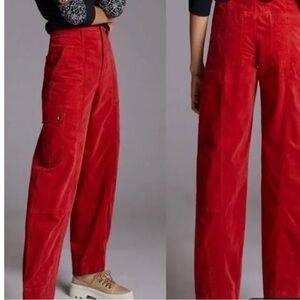 Anthropologie Red Wide Leg Corduroy Pants